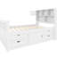 Lit capitaine simple, blanc, quatre tiroirs, tablettes, bibliothèques de rangement, lit plateforme simple et facile à assembler, sans ressorts