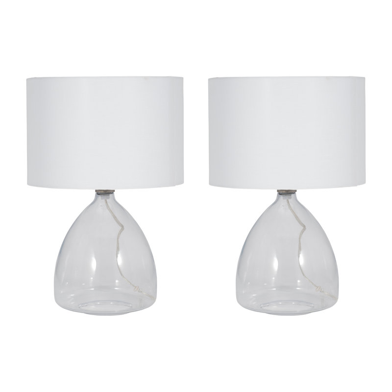 Modern Neutral 18"H Glass Solid Color Geometric Table Lamp, Set Of 2 - 12" x 12" x 18", Clear/frost