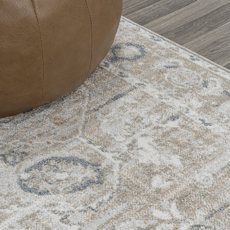 Tapis gris clair / brun Shaii Global Medallion, Tapis de couloir 2 pi x 7 pi 10 po