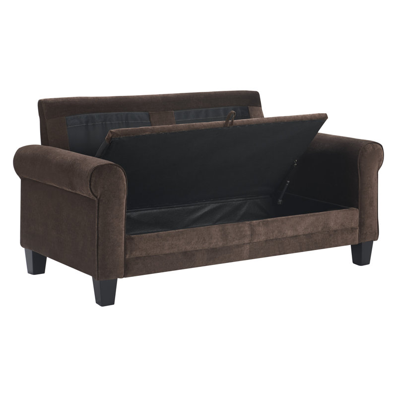 Serta Copenhagen 61" Round Arm Fabric Loveseat with Storage, Dark Brown