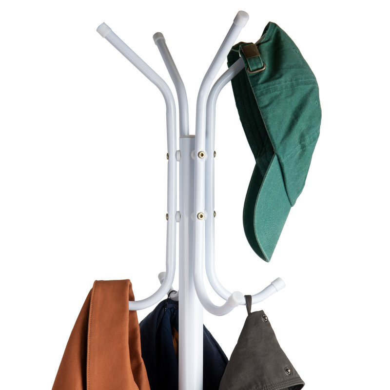 White Metal Floor-Standing Coat Rack with Umbrella Stand