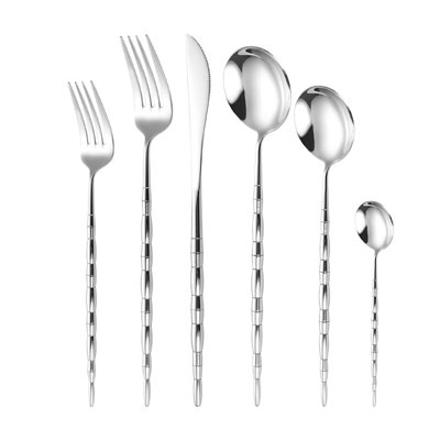 30-Piece Bamboo-Inspired 304 Stainless Steel Flatware Set, Mirror-Polished Knives, Forks, Spoons For Elegant Dining