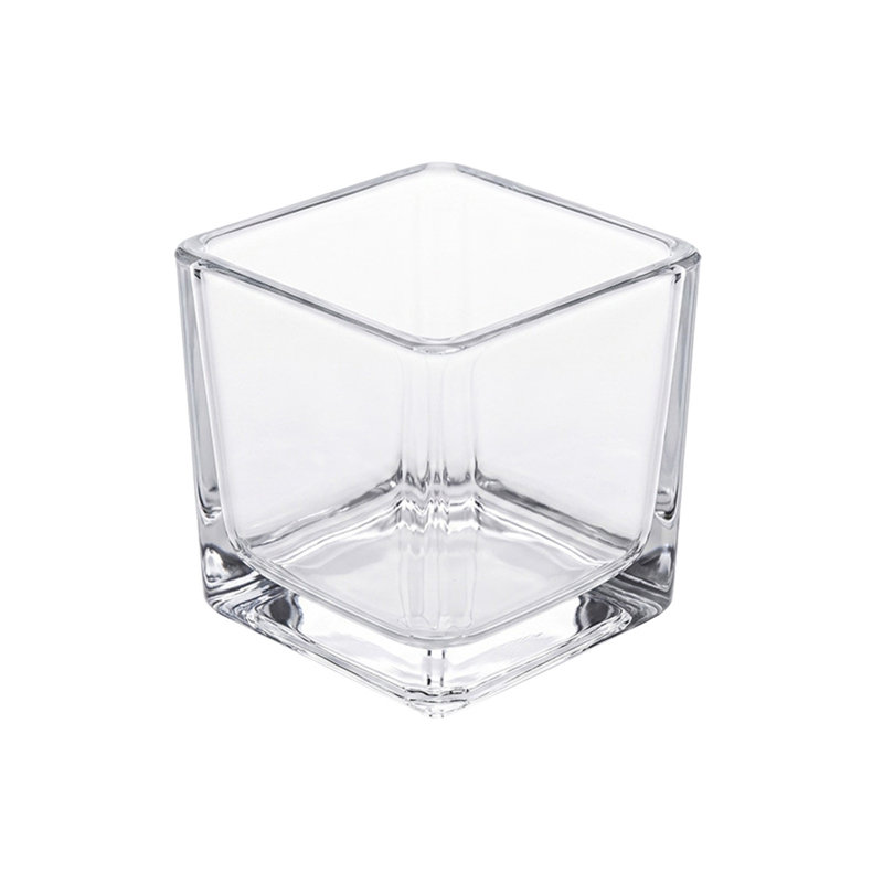 Porte-bougie transparent en verre carré épais en verre épais et épais