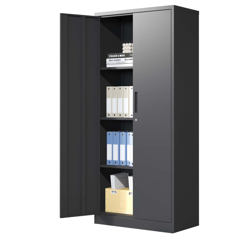 71"H Metal Garage Storage Cabinet, Black Tool Steel Locking Cabinet With Doors And 3 Shelves, Tall Cabinets For Garage Storage Systems Lockable File Cabinet For Home Office, Classroom/Pantry