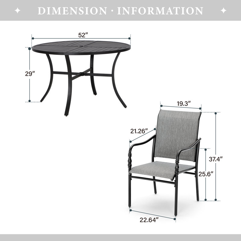 Asfand 4-Person Outdoor Patio Dining Set With Metal Frame Chairs (Without Cushions)