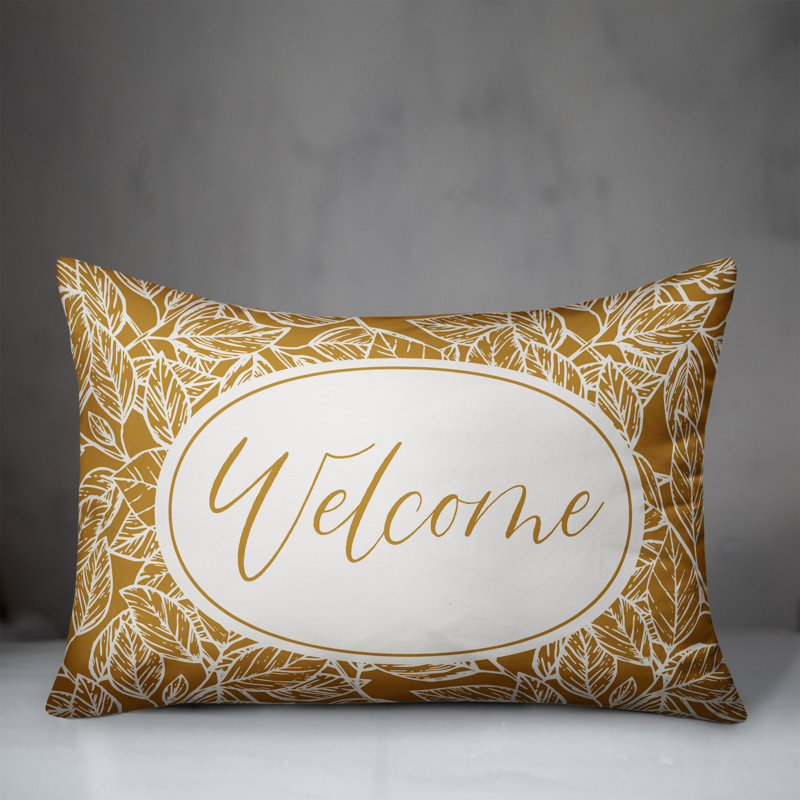 Housse de coussin rectangulaire d'extérieur Welcome Leaf, Jaune