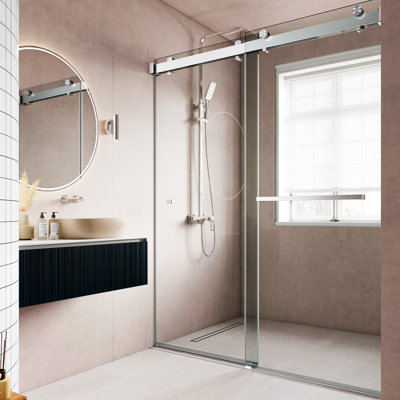  44" – 48” W x 78" H Frameless Soft Closing Double Sliding Low Iron Glass Shower Doors | 3/8" (10mm) Thickness Clear Tempered Glass | Easy Clean Coating | Durable Stainless-Steel Hardware | Leak-Proof Precision