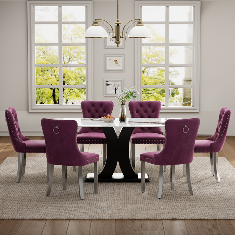Ensemble de salle à manger Duvall Mid-Century, 7 Pieces: Table, 6 Chairs, Purple