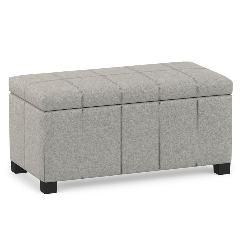 Repose-pieds de rangement rectangulaire en tissu d'aspect lin avec dessus relevable Dover, Gris nuage