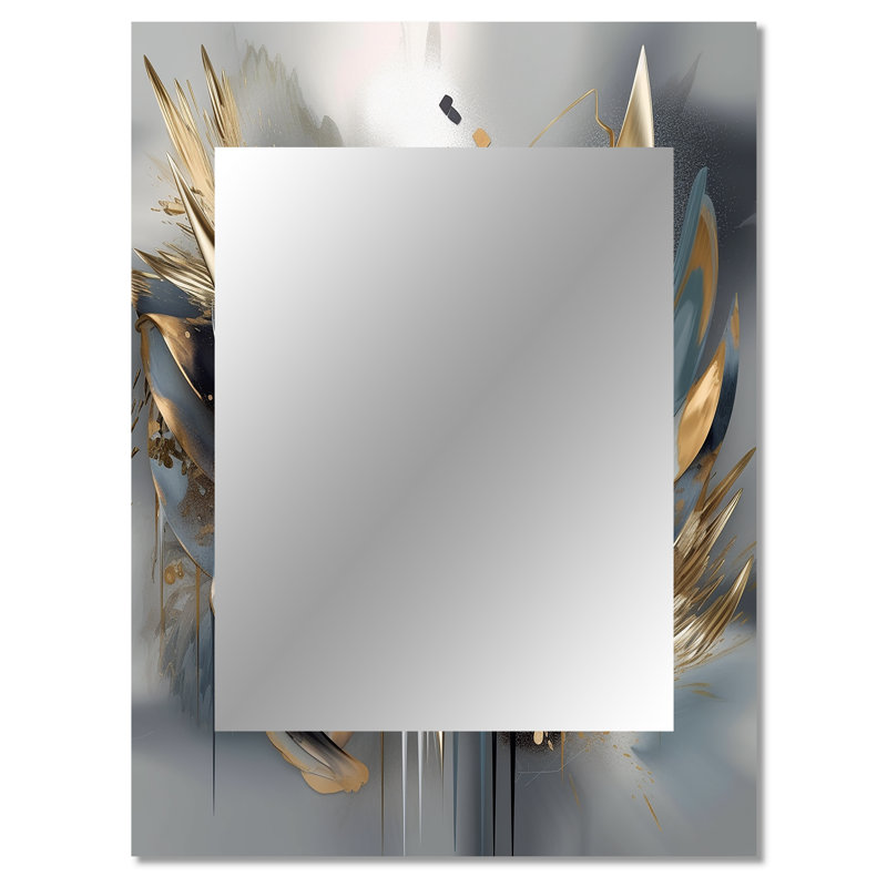 Abstrait formes et lignes IV - miroir en marbre, miroir mural décoratif doré, impression d'art en métal, 40 po x 30 po