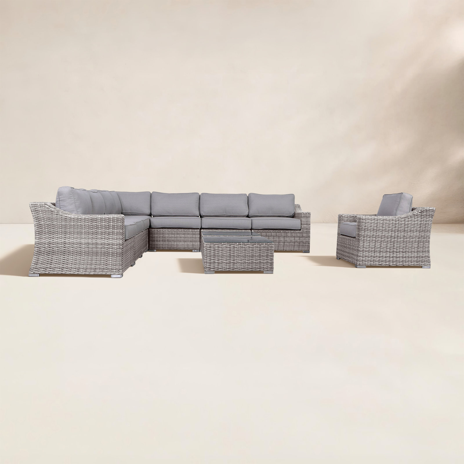 Saffi Wicker Fully Assembled 7 - Person Seating Group with Cushions, Mixed Gray