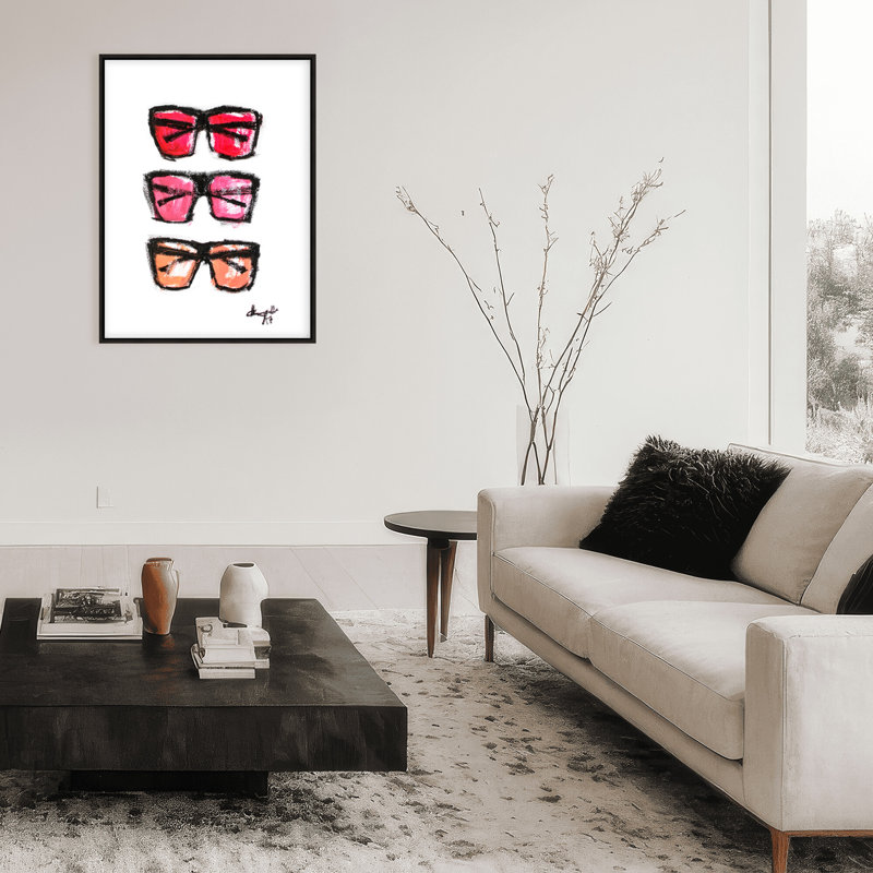 'Sunnies' Framed Print Wall Art, 16" H x 12" W x 2.375" D, Framed Canvas, Black