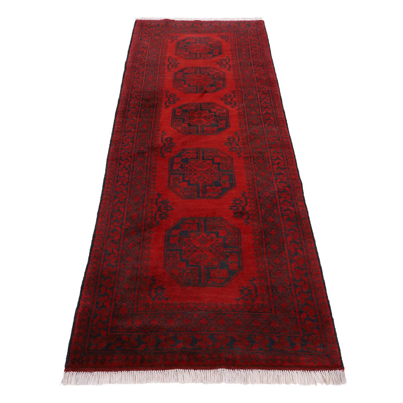 Afghan Akhche Oriental Wool Hand Knotted Area Rug, Runner 80 x 300cm