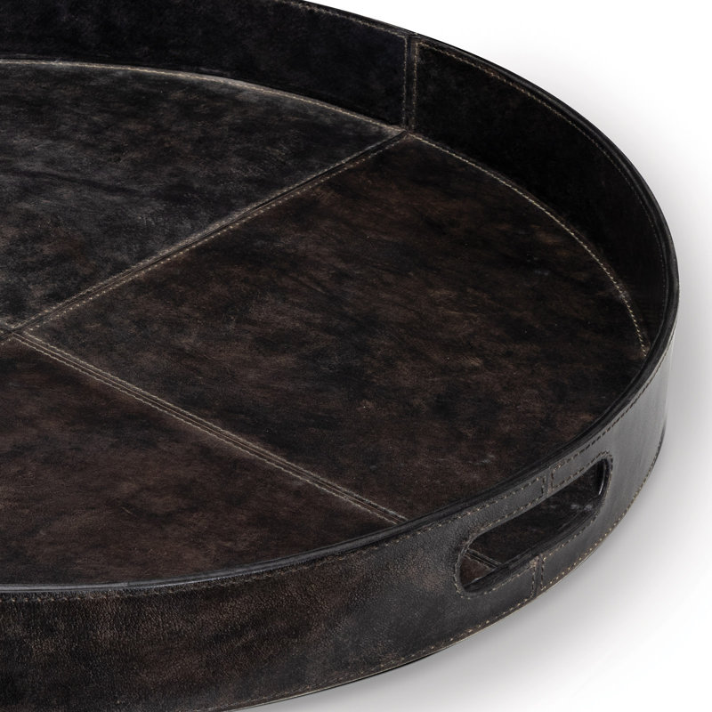 Plateau rond en cuir Derby, Noir