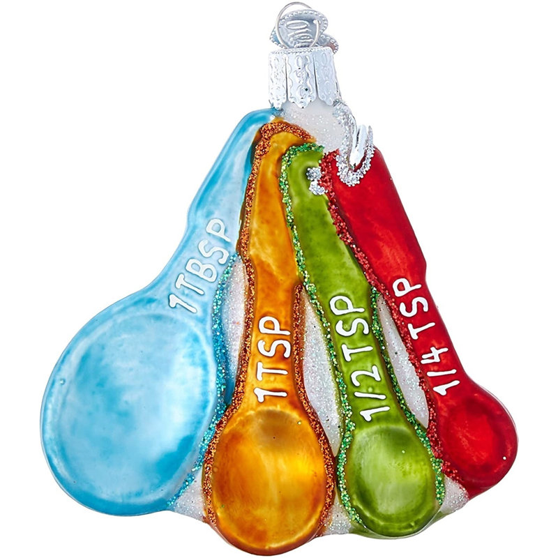 Ornement de Noël en verre soufflé Old World pour arbre de Noël, cuillères à mesurer, Bleu / vert / rouge