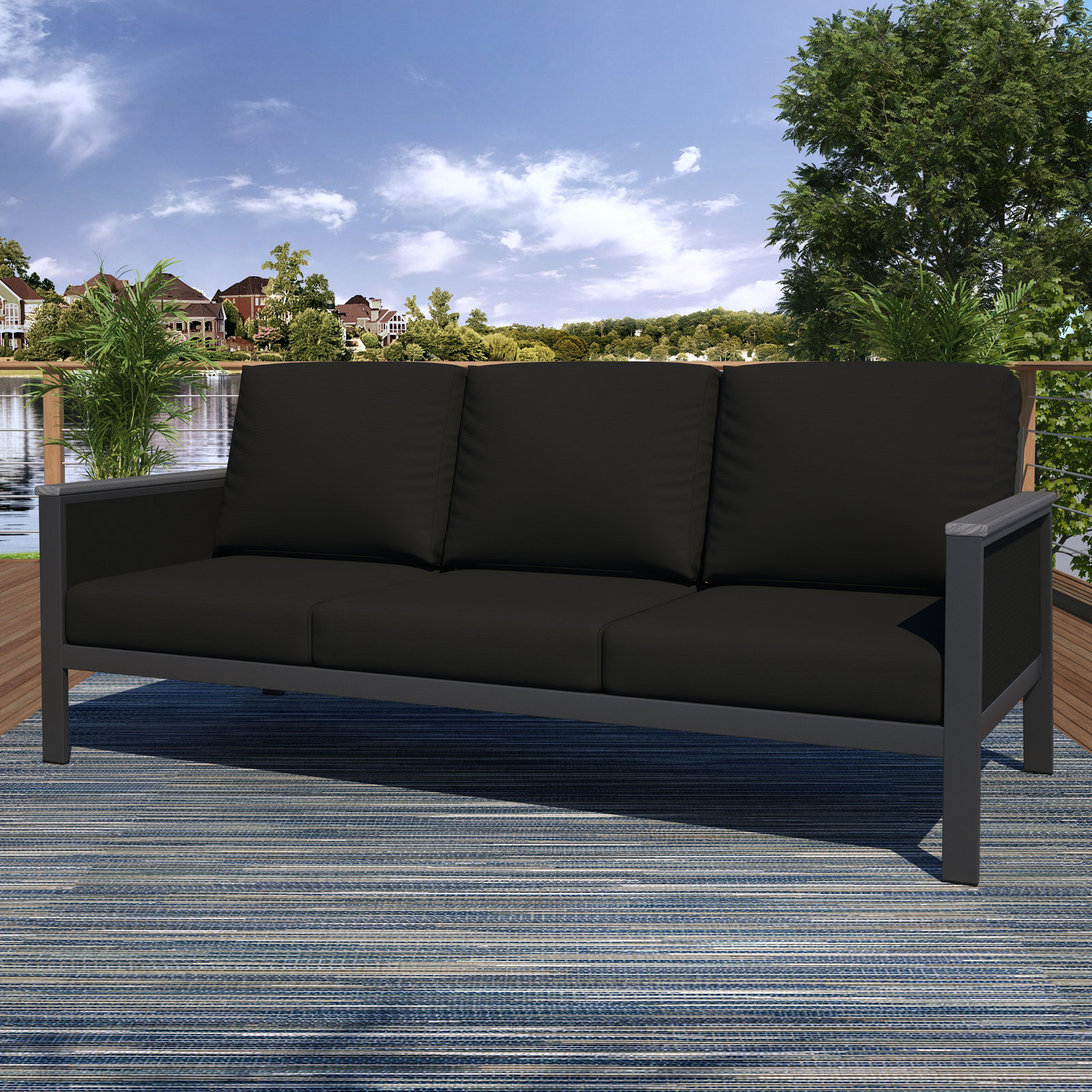 Townsend 80.3" Wide Outdoor Patio Sofa with Sunbrella Cushions, Canvas Black Sunbrella® Canvas, Black