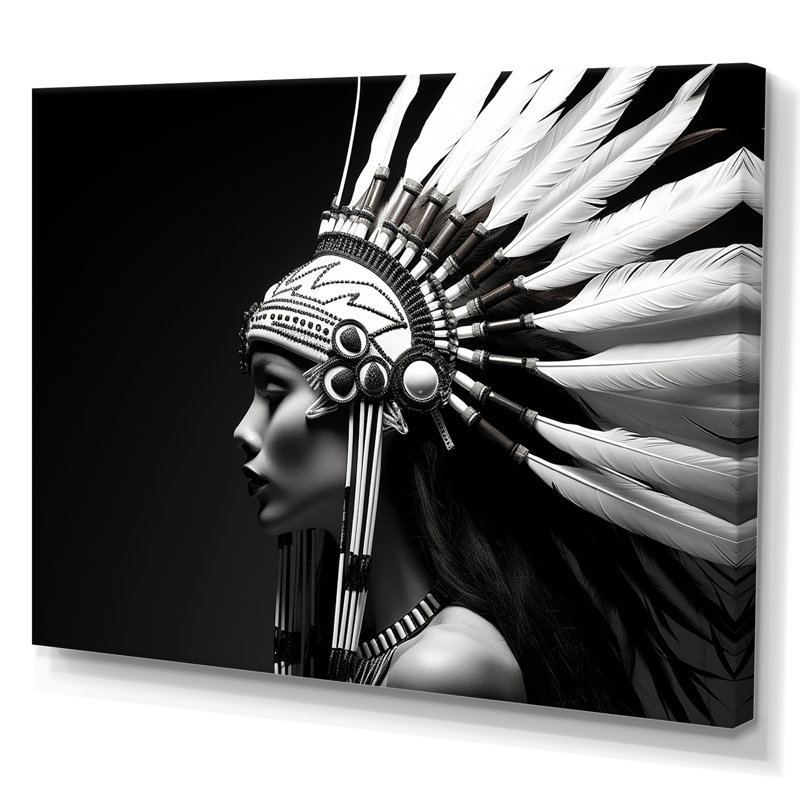 Femme esprit noir et blanc sur toile, Toile tendue, H 24 po x l 32 po x P 1 po