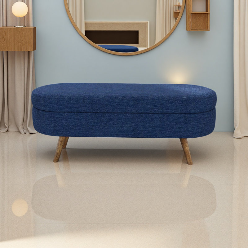 Ottoman Oval Storage Bench,Rubber Wood Legs, Blue
