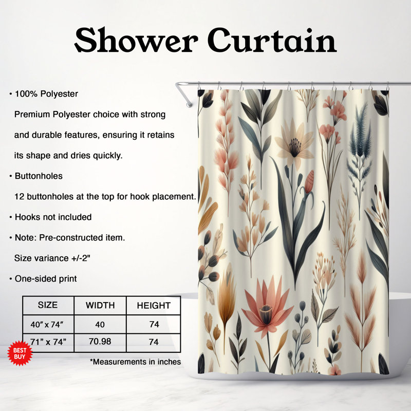 Rideau de douche standard 1 pièce Bouyer, H 74 po x l 71 po