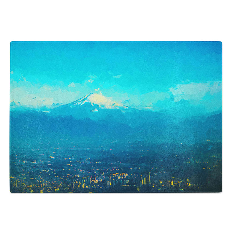 Tempered Glass View of Mount Fuji in Abstract Chopping Board, 39 cm W x 28.5 cm L