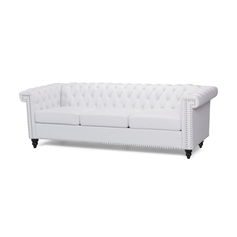 Canapé Chesterfield Sione, Faux cuir blanc