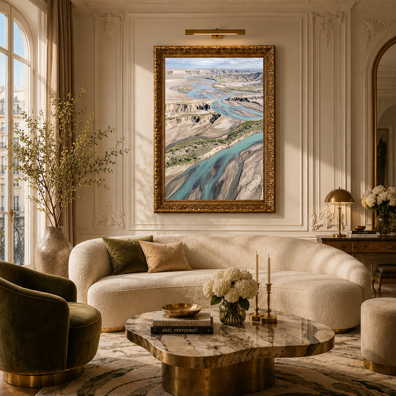 Vue aérienne de la rivière Turquoise sinueuse dans un canyon aride, art mural sur toile, 18"H x 12"W