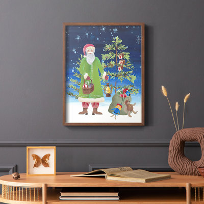 Folksy Father Christmas II, reproduction encadrée - bois massif