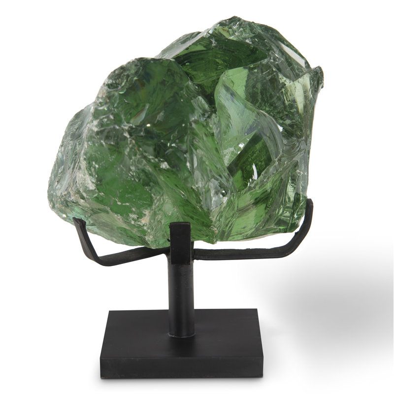 Refractory Glass Sculpture, Green, On Base