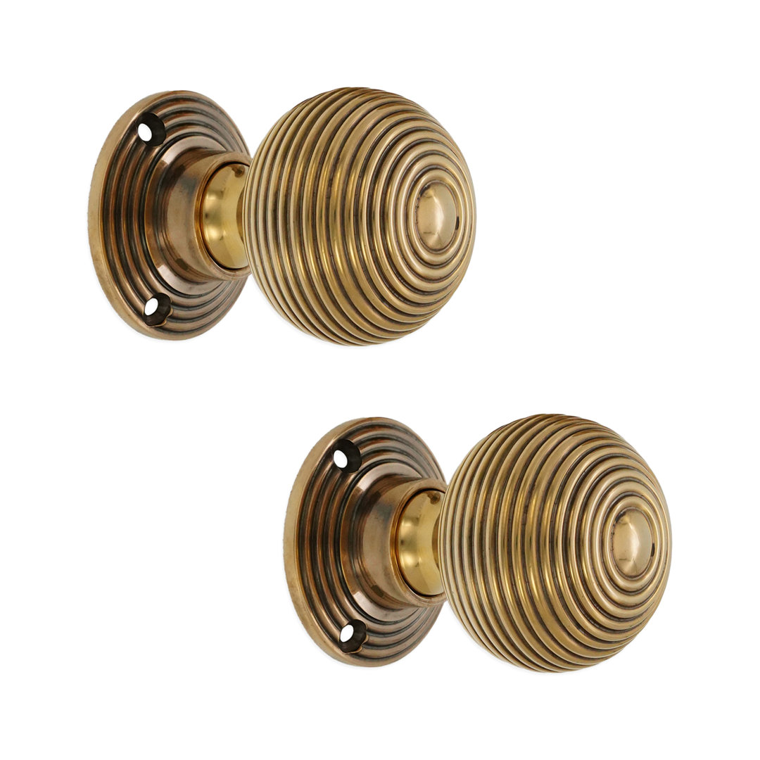 Spira Brass - Ribbed Rim and Mortice Door Knob - Aged Brass - 2 Pack - Image 4
