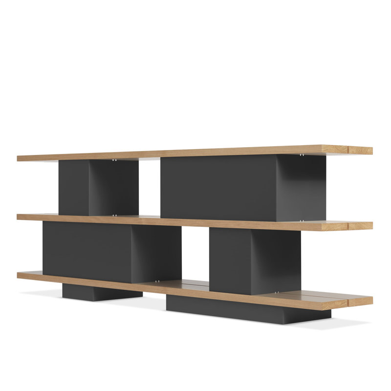 Happy Day Bookcase, (3 Shelves) 29" H x 81" W x 14" D, White Oak/Oblivion	