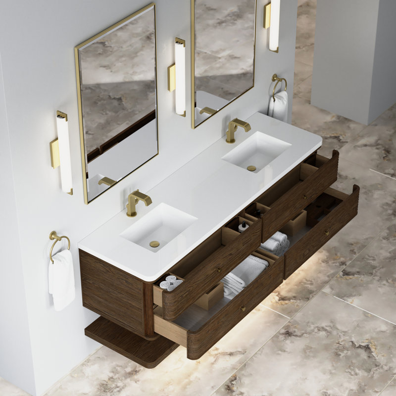Meuble-lavabo double l 72 po Allamari, White Zeus Silestone, Sable Oak, Monotrou