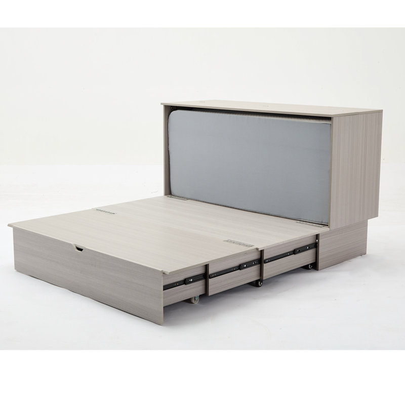 Lit moderne avec tiroir de rangement, grand matelas et connecteur de charge, rangement gris, matelas en mousse pliable, tiroirs à ports,