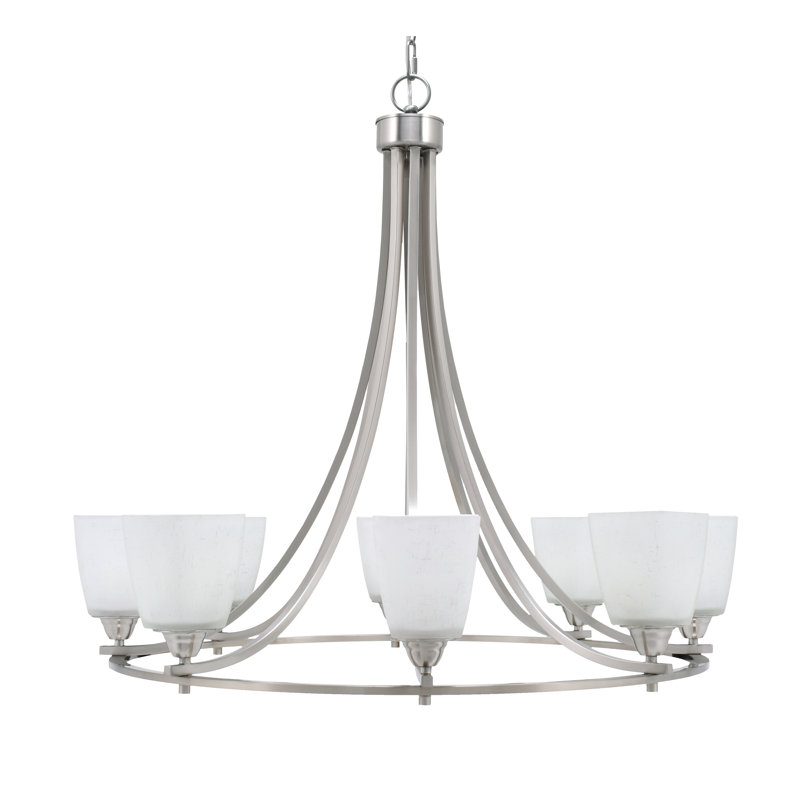Paramount 8 Light Uplight Chandelier With 4.5" Glass, White, Brushed Nickel