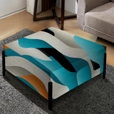 Blue And White Futuristic Lined Mirage - Striped Large Square Ottoman