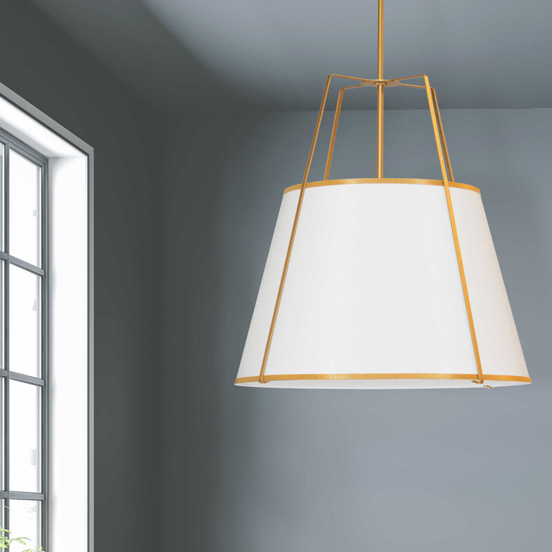 Trapezoid 4 Light Pendant, Gold, White