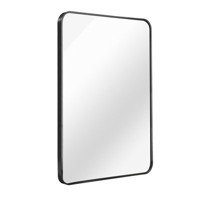 24X32 Inch Rectangular Black Wall Mirror For Modern Bathroom - 4Mm Hd Glass, Rust Aluminum Alloy, Easy Assembly With Manual Metal Framed Aluminum, Installation Kit Screws