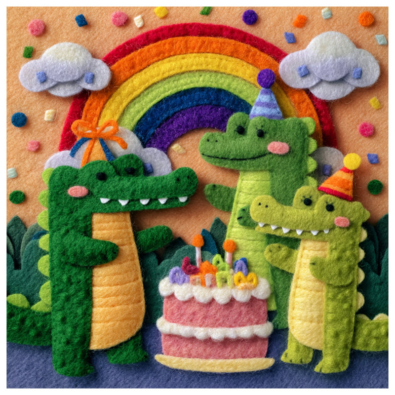 Felt Crocodile Birthday Party Bath Mat, 24in W x 17in L