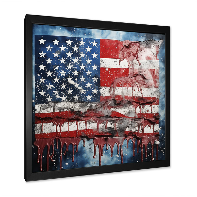 Rétro drapeau américain Liberty I - drapeau, art mural, Cadre photo noir, H 16 po x l 16 po x P 1 po