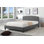 Lit plateforme tapissier moderne avec tête de lit courbée, structure de lit en tissu de lin gris, aucun sommier requis