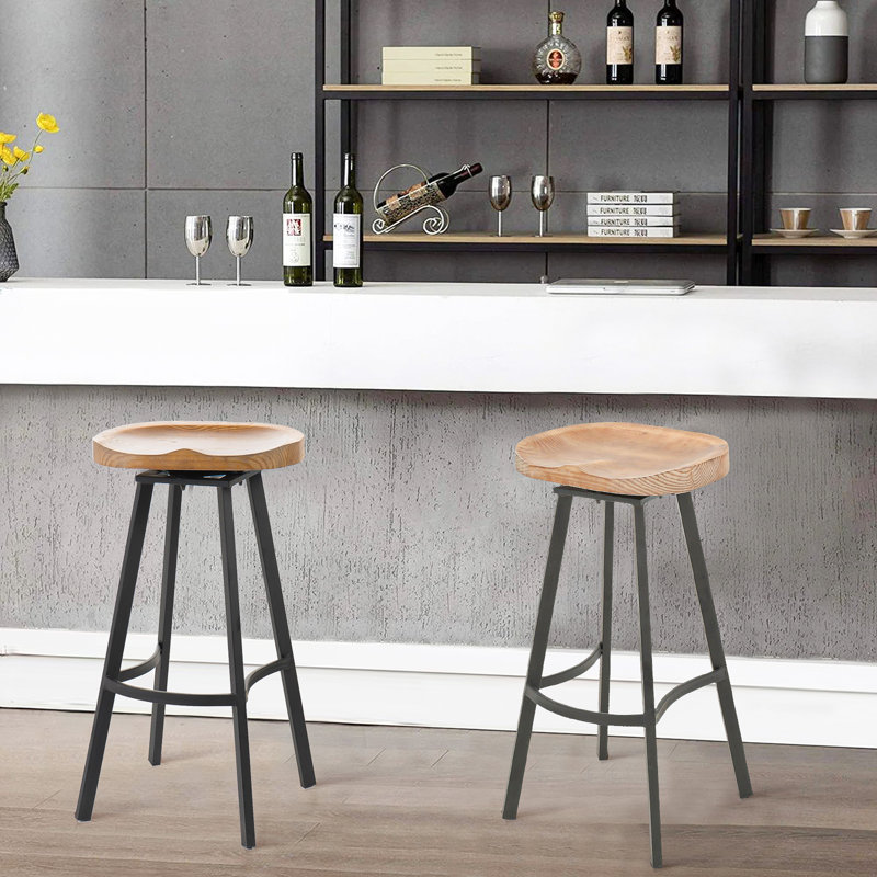 Alfonza 31.25 Inch Seat Height Backless Swivel Barstools with Metal Frame