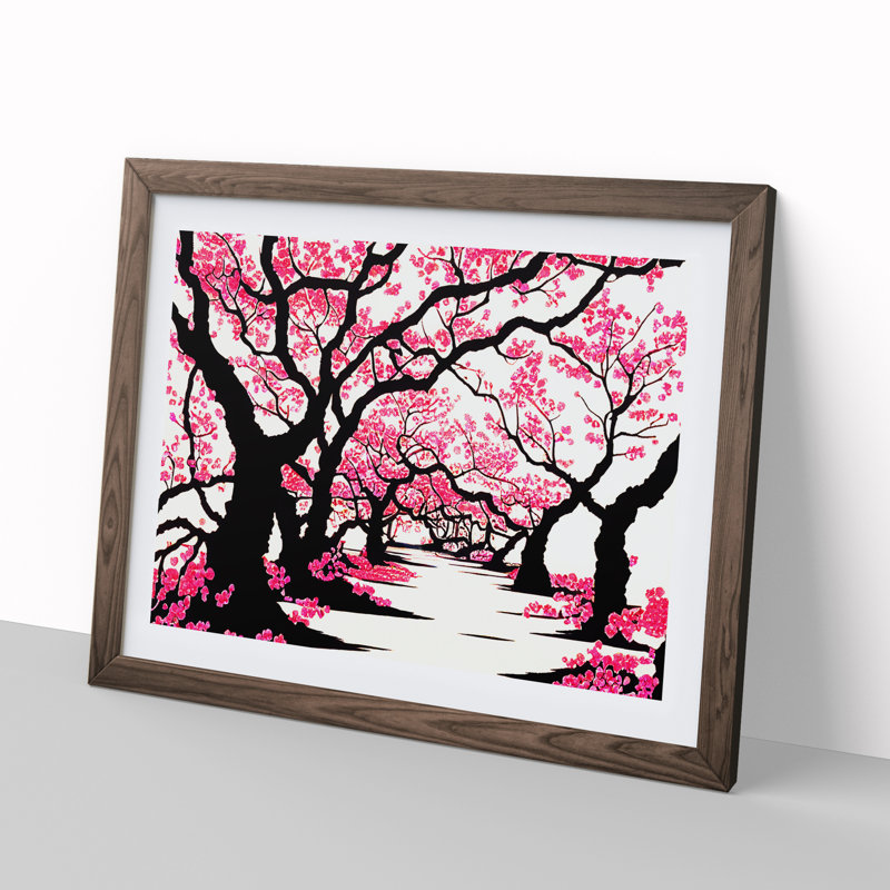 Classic Cherry Blossom Trees - Single Picture Frame Print, 46cm H x 64cm W x 2cm D, Walnut Framed