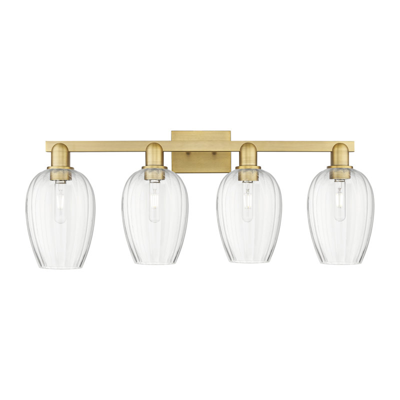 Eldon - 4 Light 36" Flute Shade Bath Vanity Light, Brushed Brass, Clear, 4 Lights