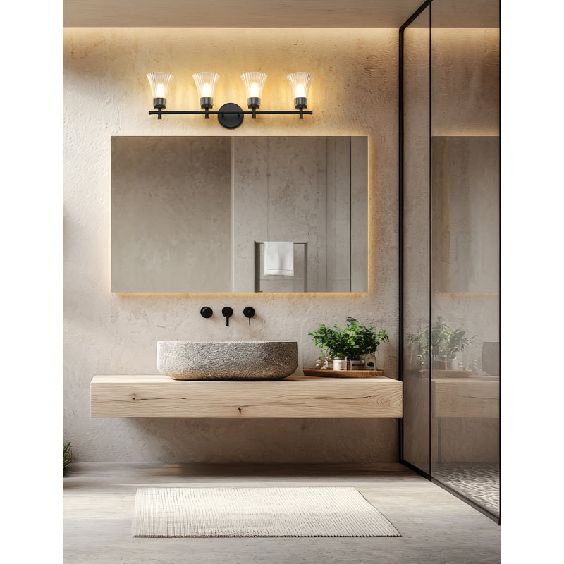Coiffeuse Maston, Noir mat, H 10 po x l 32 po x P 6,75 po, Quatre lumières