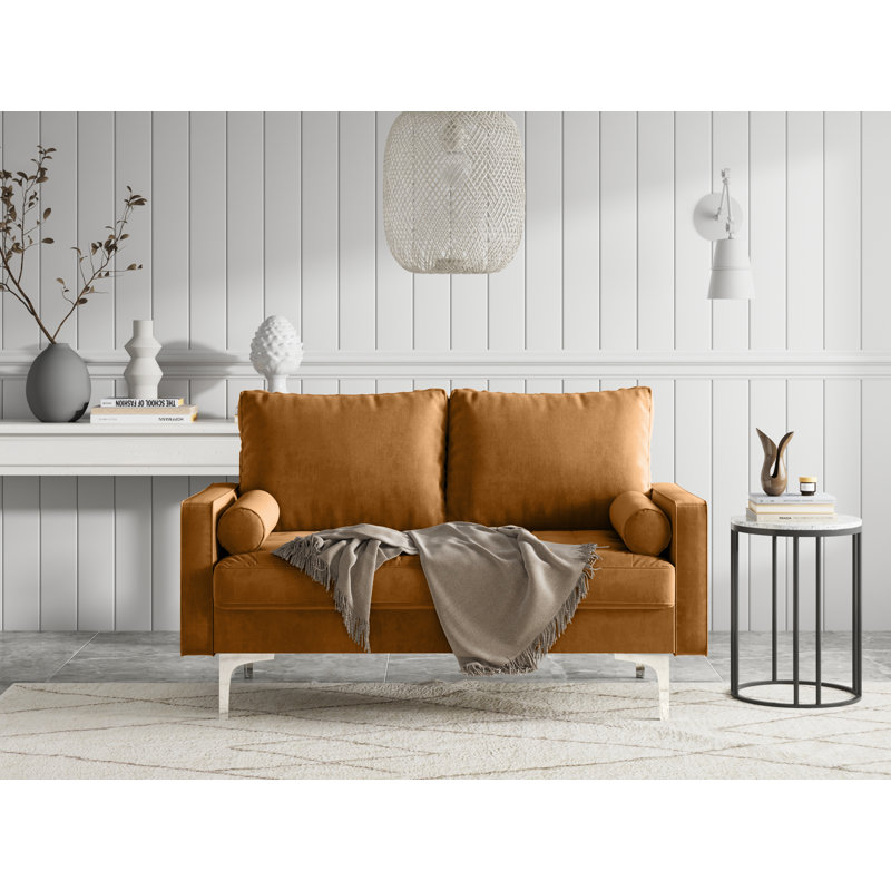 Maeesha 70" Velvet Square Arm Living Room Set, Ginger Velvet