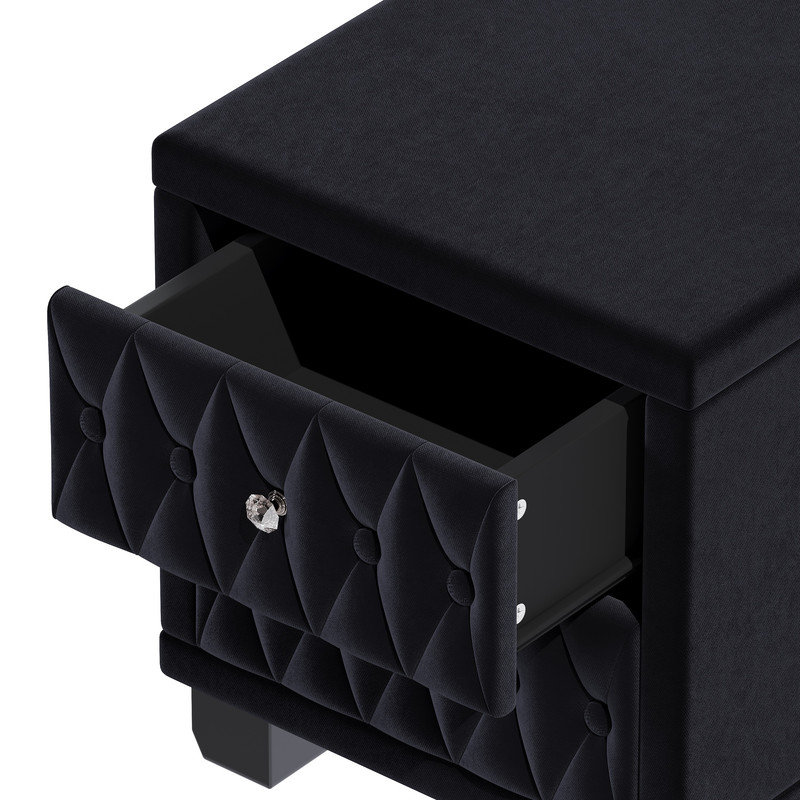 Nightstands, Traditional Narrow Nightstand with 2 Drawers, Black