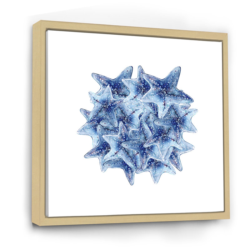 Étoile de mer, composition côtière - on, H 16 po x l 16 po x P 1 po, Toile naturelle avec cadre flottant