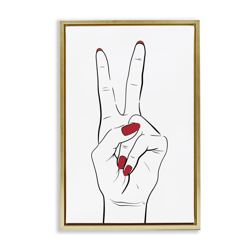 «Victory Peace», toile flottante encadrée à la main par Martina Pavlova, Cadre flottant métallique doré, H 25 po x l 17 po