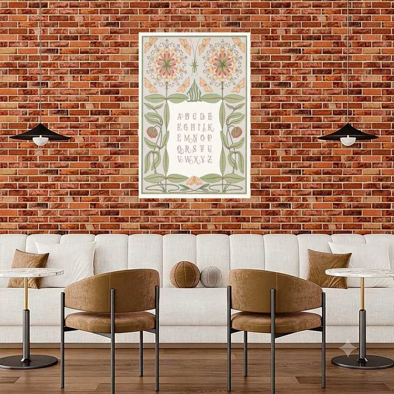 Décoration murale alphabet floral décoratif élégant rétro sauterelle papillon nature printemps, 48" H x 32" W