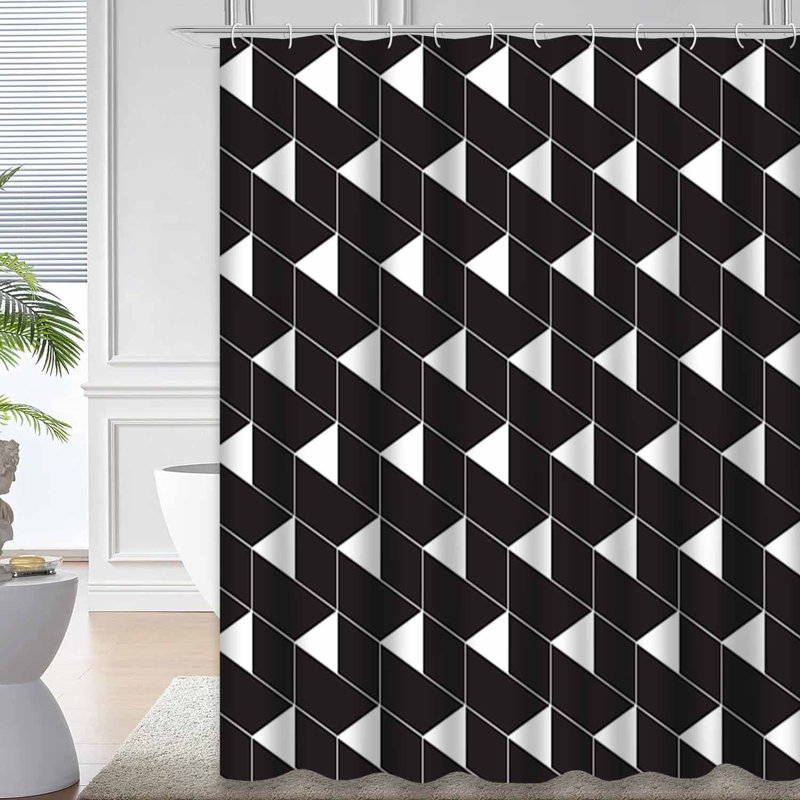 Rideau de douche géométrique noir à carreaux classiques avec 12 crochets, L 72 po x l 72 po