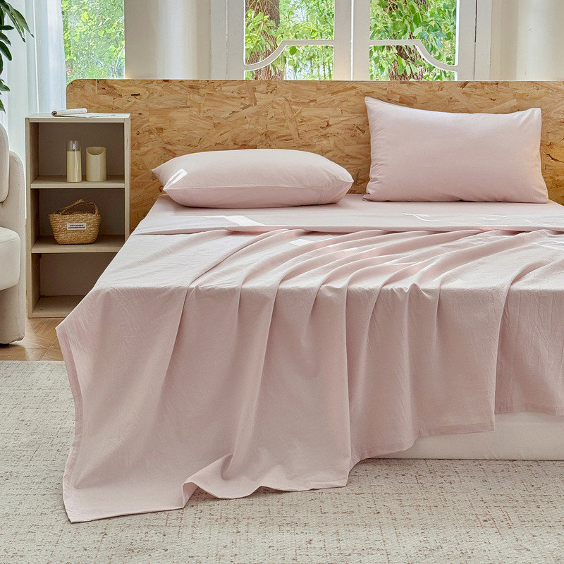 Ensemble de literie 100% coton lavé 4 pièces, 1 drap-housse, 1 drap plat et 2 taies d'oreiller, ensemble de draps texturés confortables